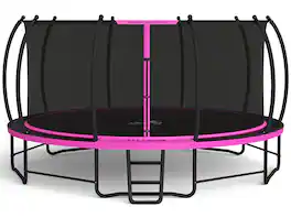 FED Fitness - 16FT Recreational Trampoline with Enclosure for Kids Adults, ASTM Approved, Outdoor Trampolines with Ladder for Kids - Pink