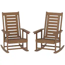 Outsunny - Outdoor Rocking Chairs Set of 2, HDPE Patio Rocking Chairs with 28" High Back and Wide Armrests - Brown