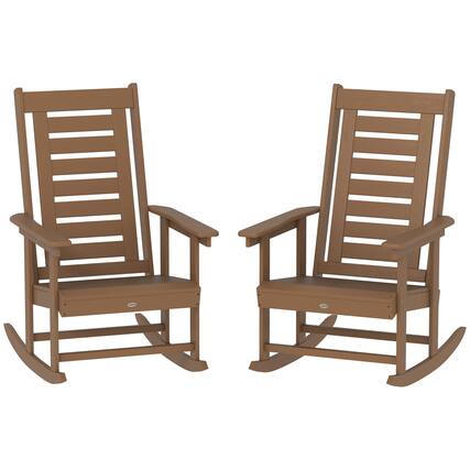 Front. Outsunny - Pieces Outdoor Rocking Chairs, HDPE Patio Rockers with 28" High Back - Brown.
