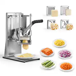 VEVOR - French Fry Cutter, Commercial Vegetable Chopper with 4 Blades - 1/4", 3/8", 6-Wedge Slicer & Apple Corer - Wall Mount - Silver