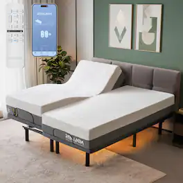 Renanim - SF Split King Adjustable Bed with 10" Cooling Gel Memory Foam Mattress, Massage, Zero Gravity Electric Bed - Gray