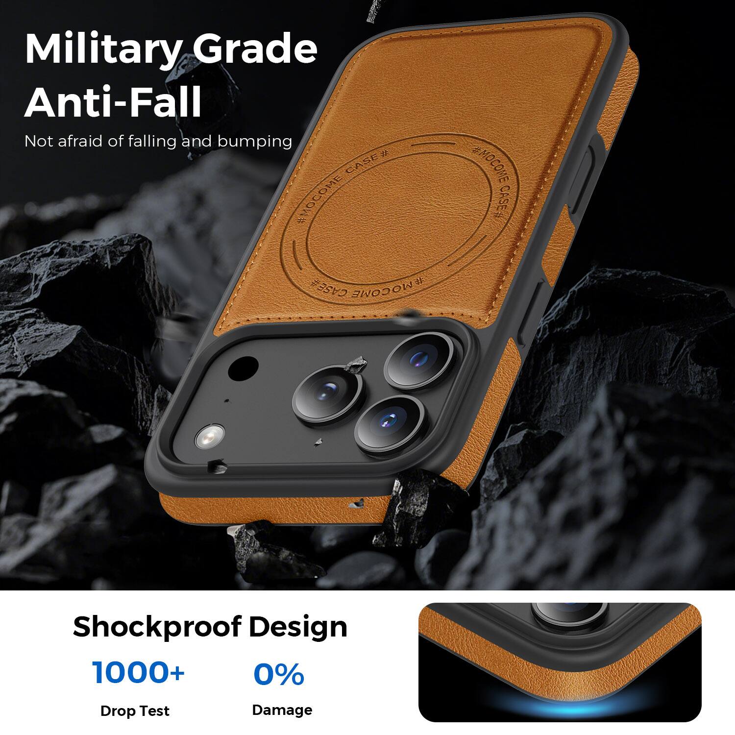 Military Grade Anti-Fall  
Not afraid of falling and bumping  

Shockproof Design  
1000+ Drop Test  
0% Damage