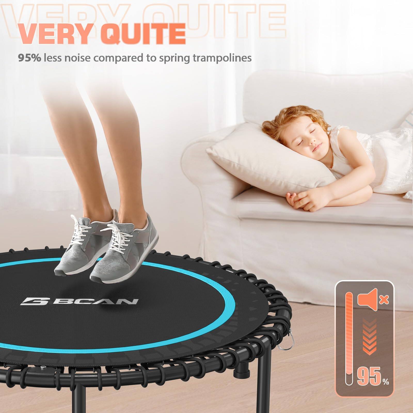 VERY QUIET  
95% less noise compared to spring trampolines