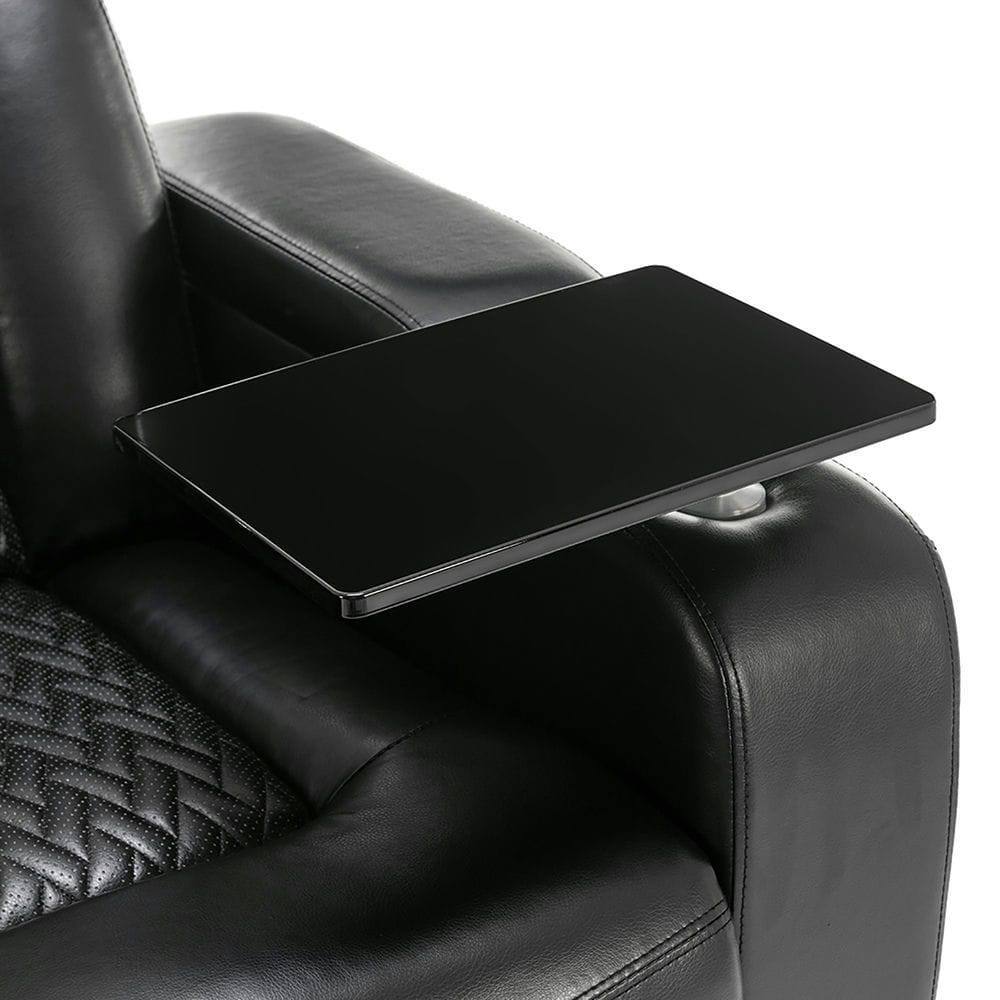 Alt View 1. Kadyn - 270° Swivel PU Leather Power Home Theater Recliner with Tray Table, Phone Holder, Cup Holder, USB Port & Arm Storage - Black.