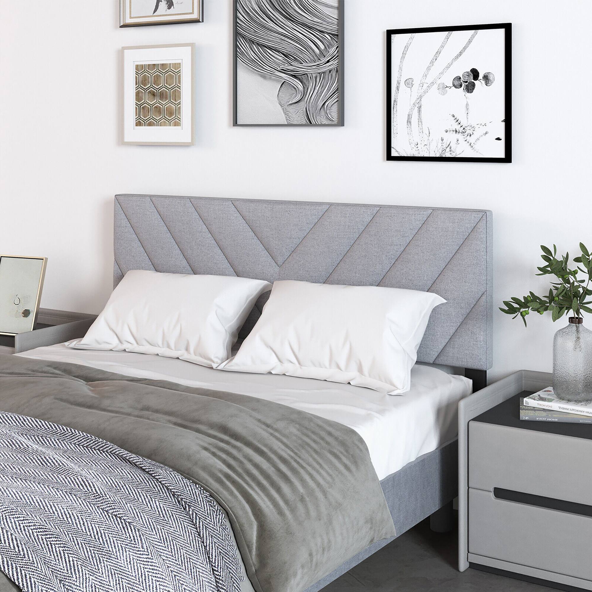 Alt View 4. Gymax - Gymax Linen Fabric Upholstered Headboard Rectangular Headboard w/ Solid Wood Legs - Gray.