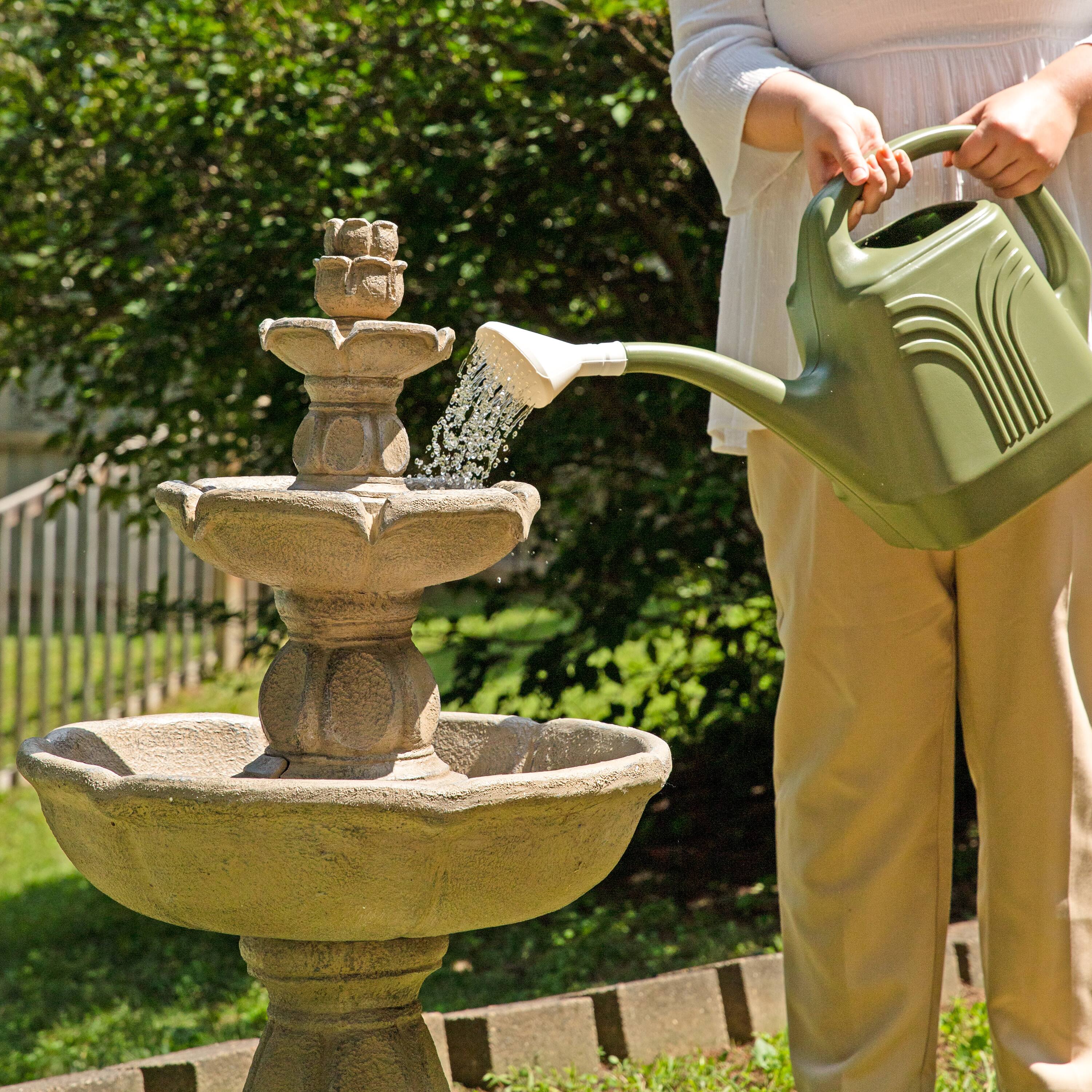 Alt View 9. Sunnydaze - Birds' Delight Fiberglass Outdoor 3-Tier Water Fountain - Light Brown.