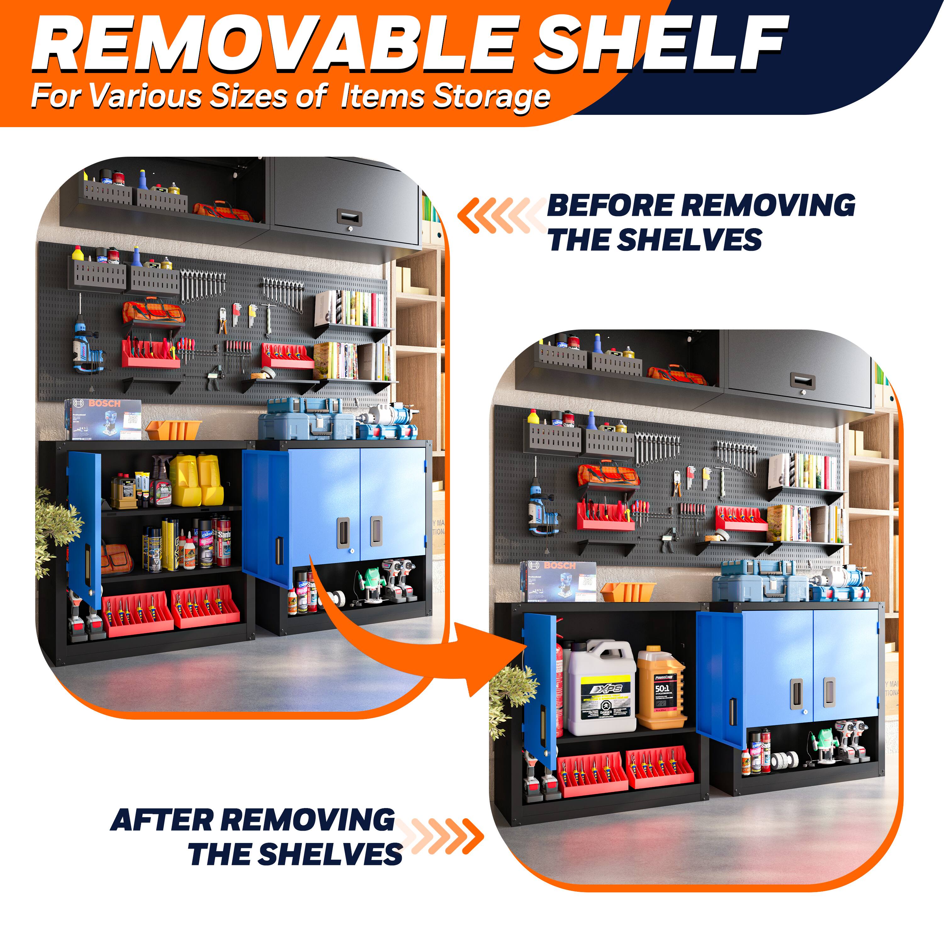 REMOVABLE SHELF  
For Various Sizes of Items Storage  

BEFORE REMOVING THE SHELVES  

AFTER REMOVING THE SHELVES