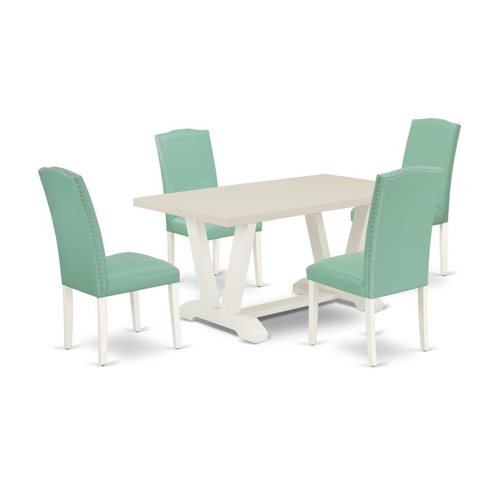 Alt View 4. East West Furniture - V026EN257-5 5 Pc Dining Room Set Contains a Linen White Dining Table and 4 Pond PU Leather Dining Chairs with High Back - Multi-Color.