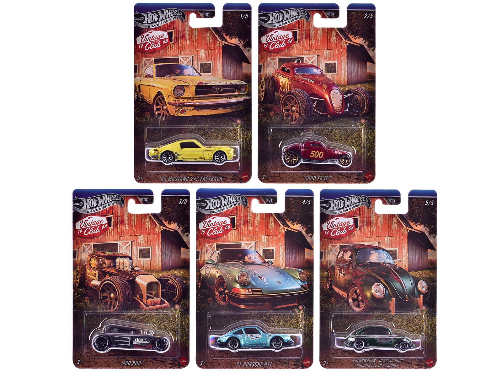 "Vintage Club" 5 piece Set H "Silver" Series Diecast Model Cars by Hot Wheels - Multicolor