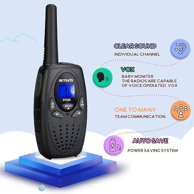 CLEAR SOUND  
INDIVIDUAL CHANNEL  

VOX  
BABY MONITOR  
THE RADIOS ARE CAPABLE OF VOICE OPERATED VOX  

ONE TO MANY  
TEAM COMMUNICATION  

AUTO SAVE  
POWER SAVING SYSTEM