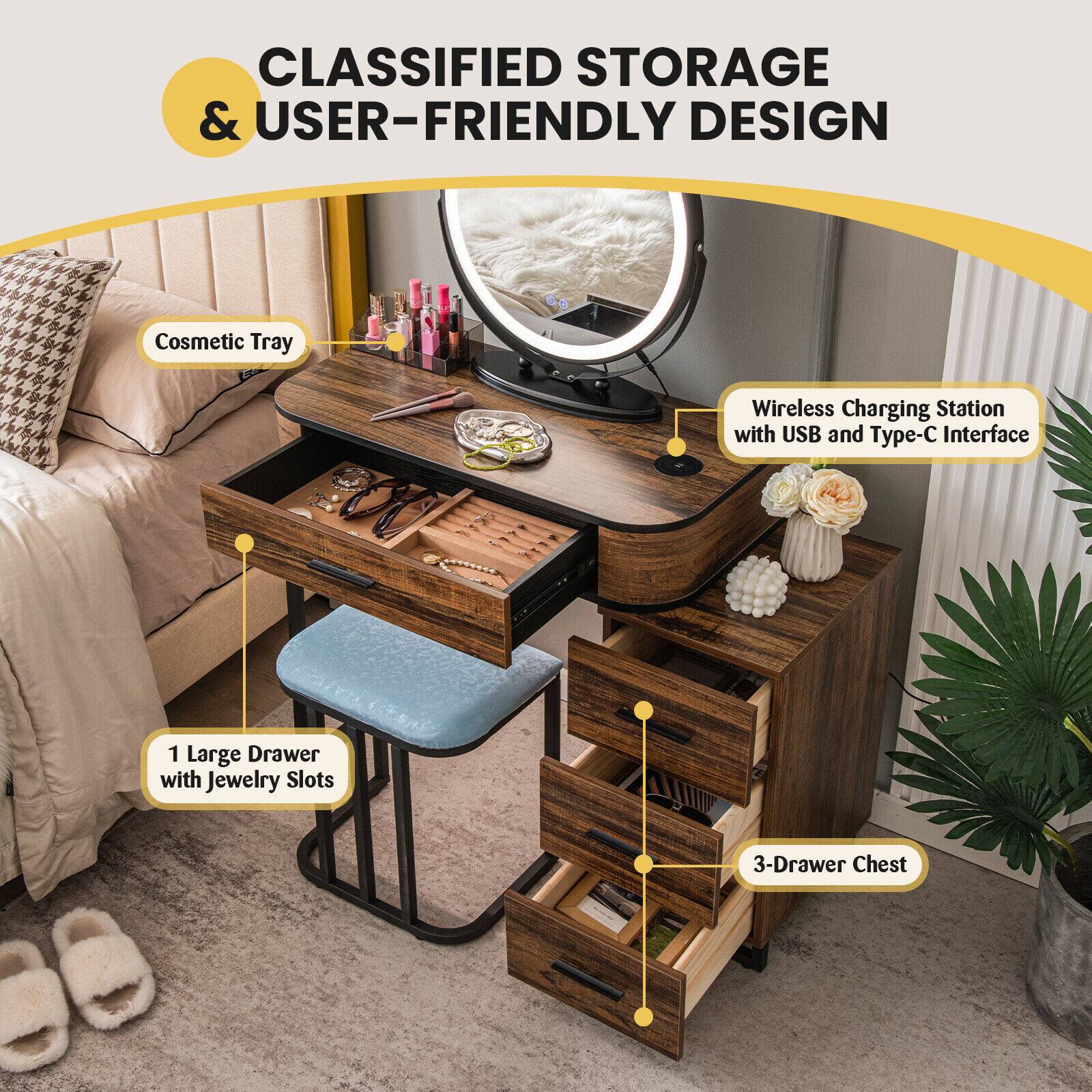 CLASSIFIED STORAGE & USER-FRIENDLY DESIGN

Cosmetic Tray
Wireless Charging Station with USB and Type-C Interface
1 Large Drawer with Jewelry Slots
3-Drawer Chest