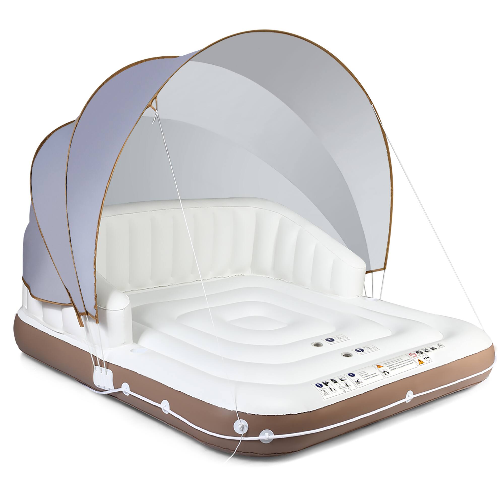 Front. Costway - Costway Floating Island Inflatable Swimming Pool Float Lounge Raft with Canopy SPF50+ - White + Brown + Silver.