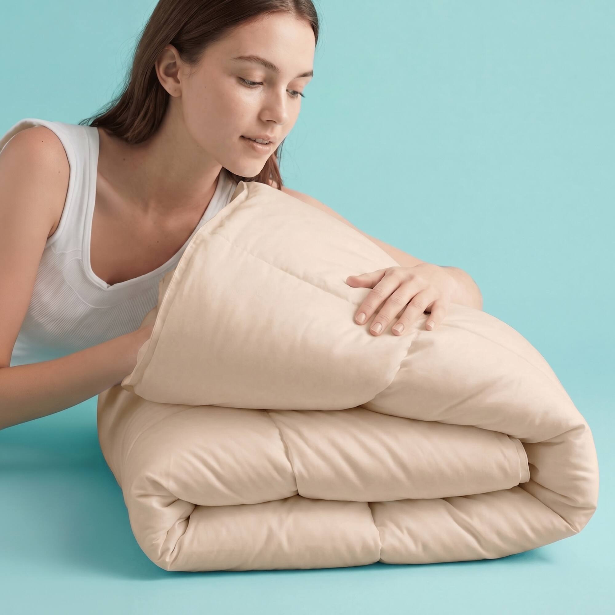 Alt View 4. Sleepgram - Sleepgram Supima 400 Thread Count Cotton Duvet Cover and Travel Bag, Queen, Sand - Sand.