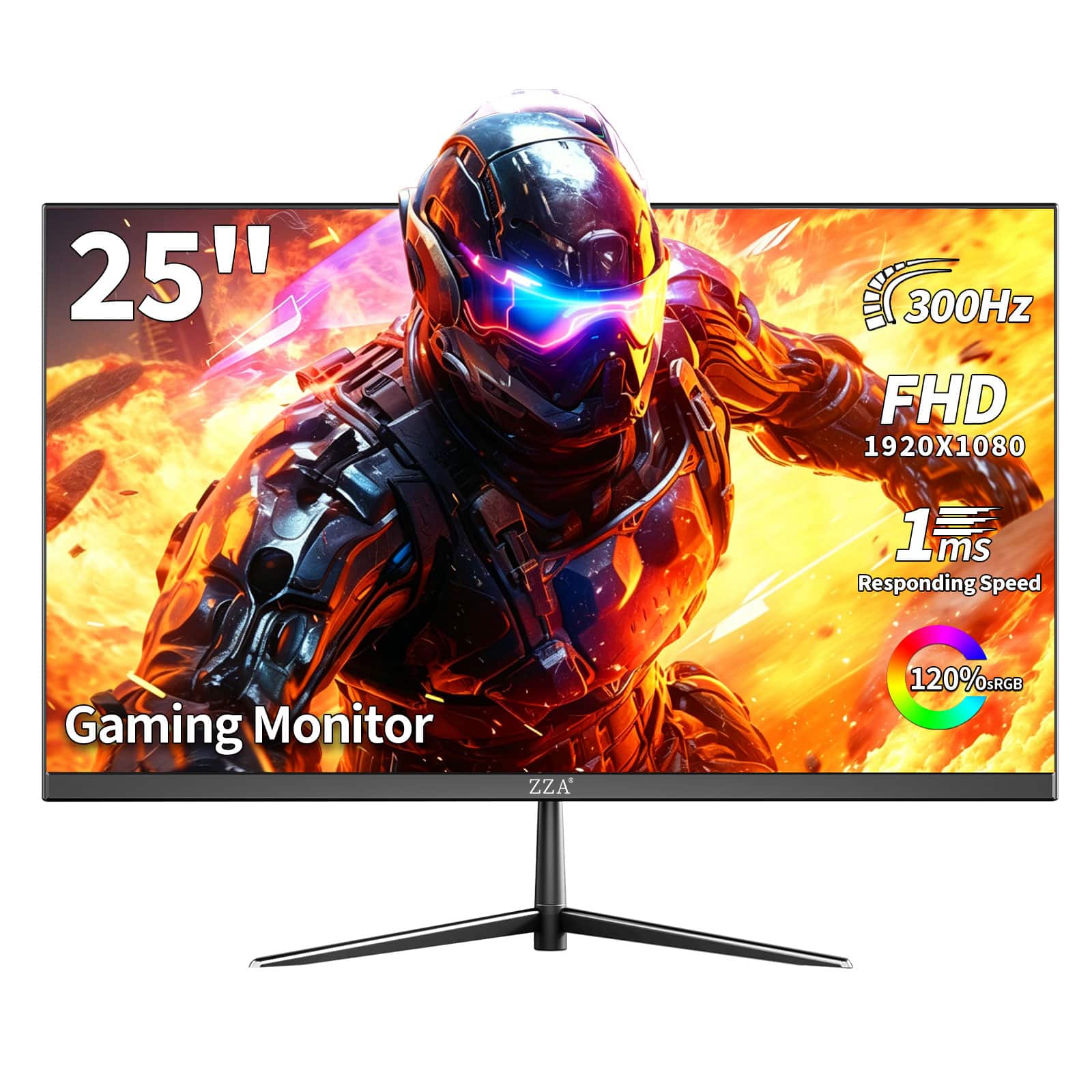 ZZA - 24.5 Inch 300Hz Gaming Monitor, FHD 1080P IPS Display, 1ms MPRT, AMD FreeSync, PC Monitor,HDR Support, VESA - Black