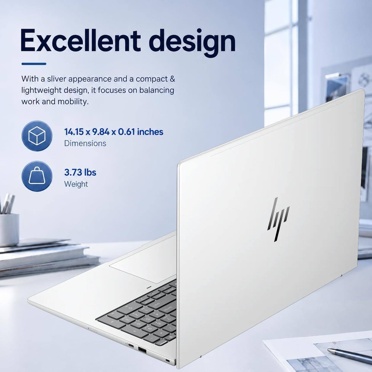 Excellent design

With a silver appearance and a compact & lightweight design, it focuses on balancing work and mobility.

14.15 x 9.84 x 0.61 inches
Dimensions

3.73 lbs
Weight