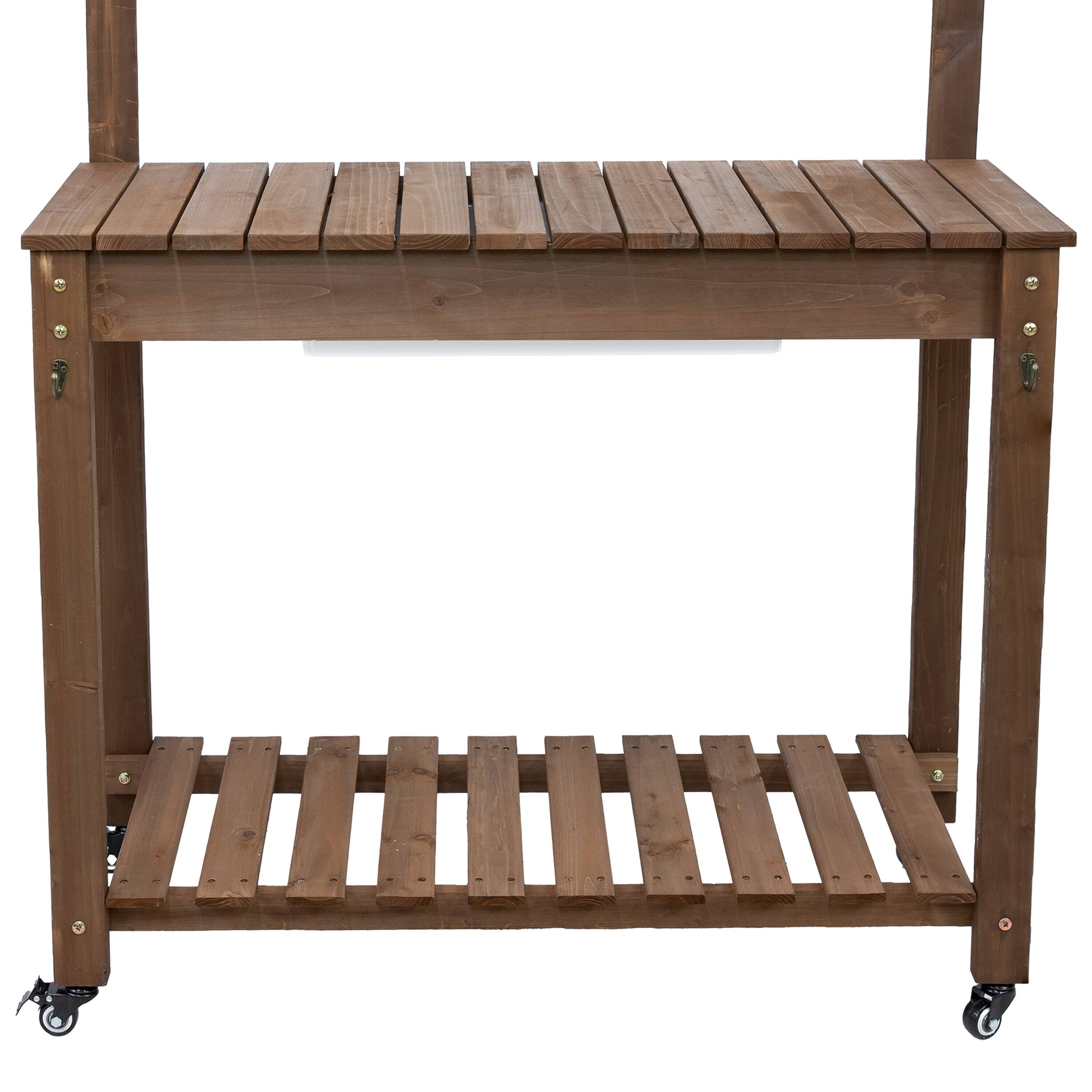 Alt View 10. Sunnydaze - Wheeled Wood Outdoor Potting Bench with Dry Sink - 39.25" - Brown.