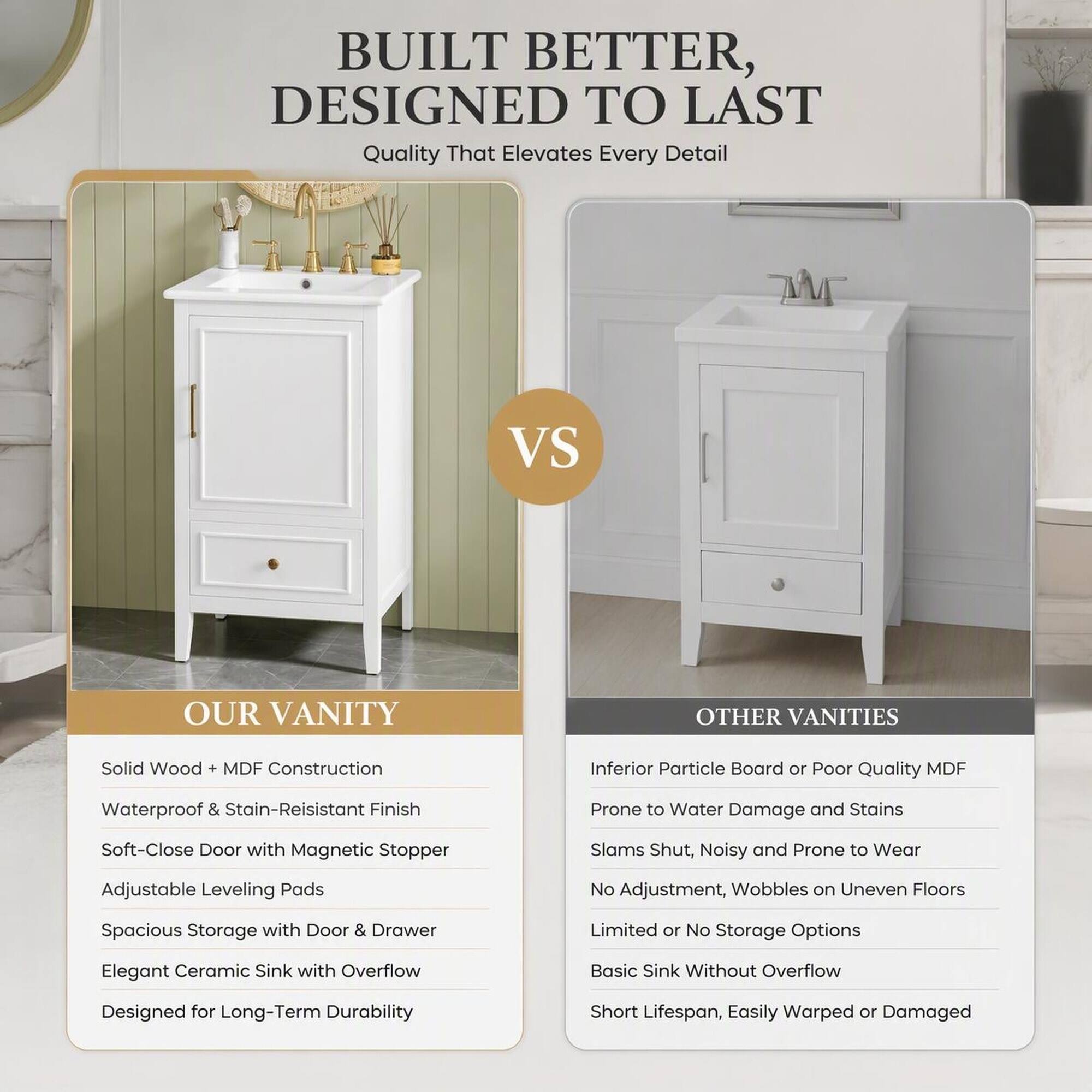 RYHNUYNE 20 Inch Bathroom Vanity with Ceramic Sink, Door Shelf and ...