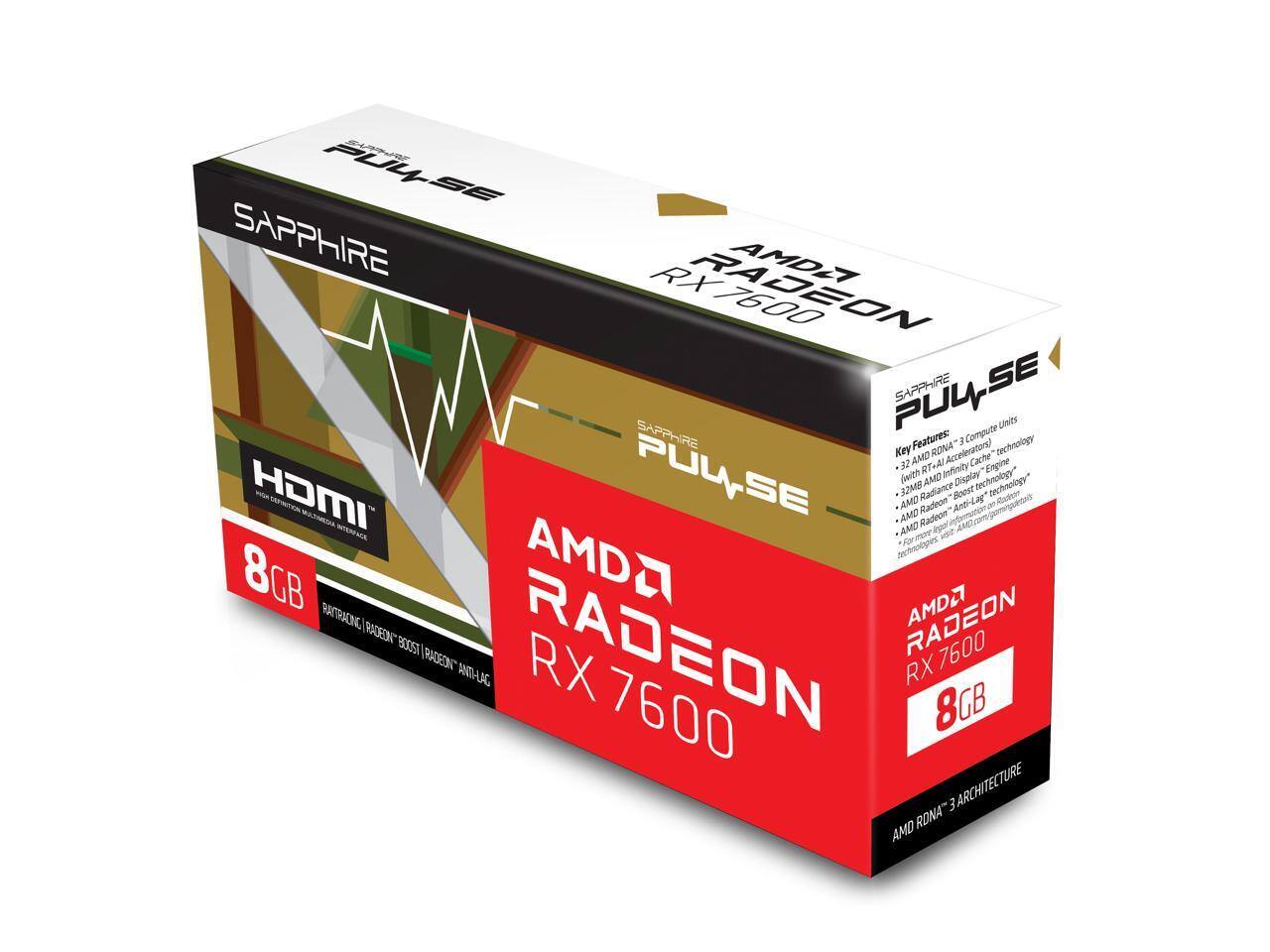 Sapphire PULSE Radeon RX 7600 8GB GDDR6 PCI Express 4.0 x8 ATX