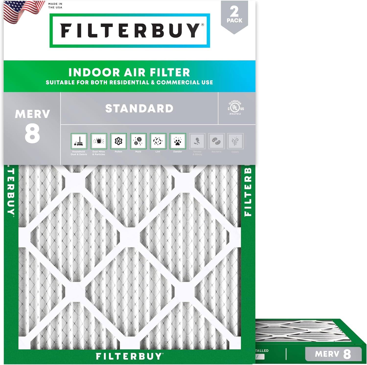 Filterbuy - 21x21.5x1 MERV 8 Dust & Allergy Defense, Electrostatic Pleated HVAC AC Furnace Air Filters Replacement (2-Pack) - Silver