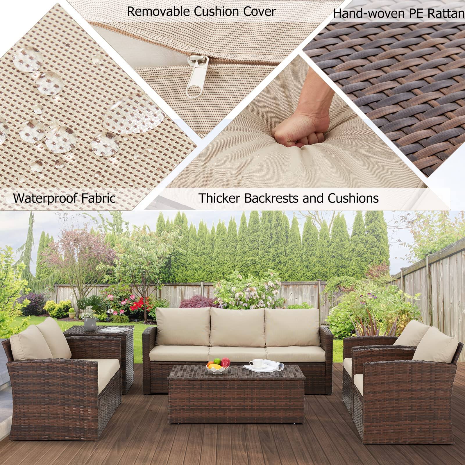- Removable Cushion Cover
- Hand-woven PE Rattan
- Waterproof Fabric
- Thicker Backrests and Cushions