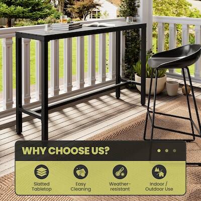 WHY CHOOSE US?  
- Slatted Tabletop  
- Easy Cleaning  
- Weather-resistant  
- Indoor / Outdoor Use