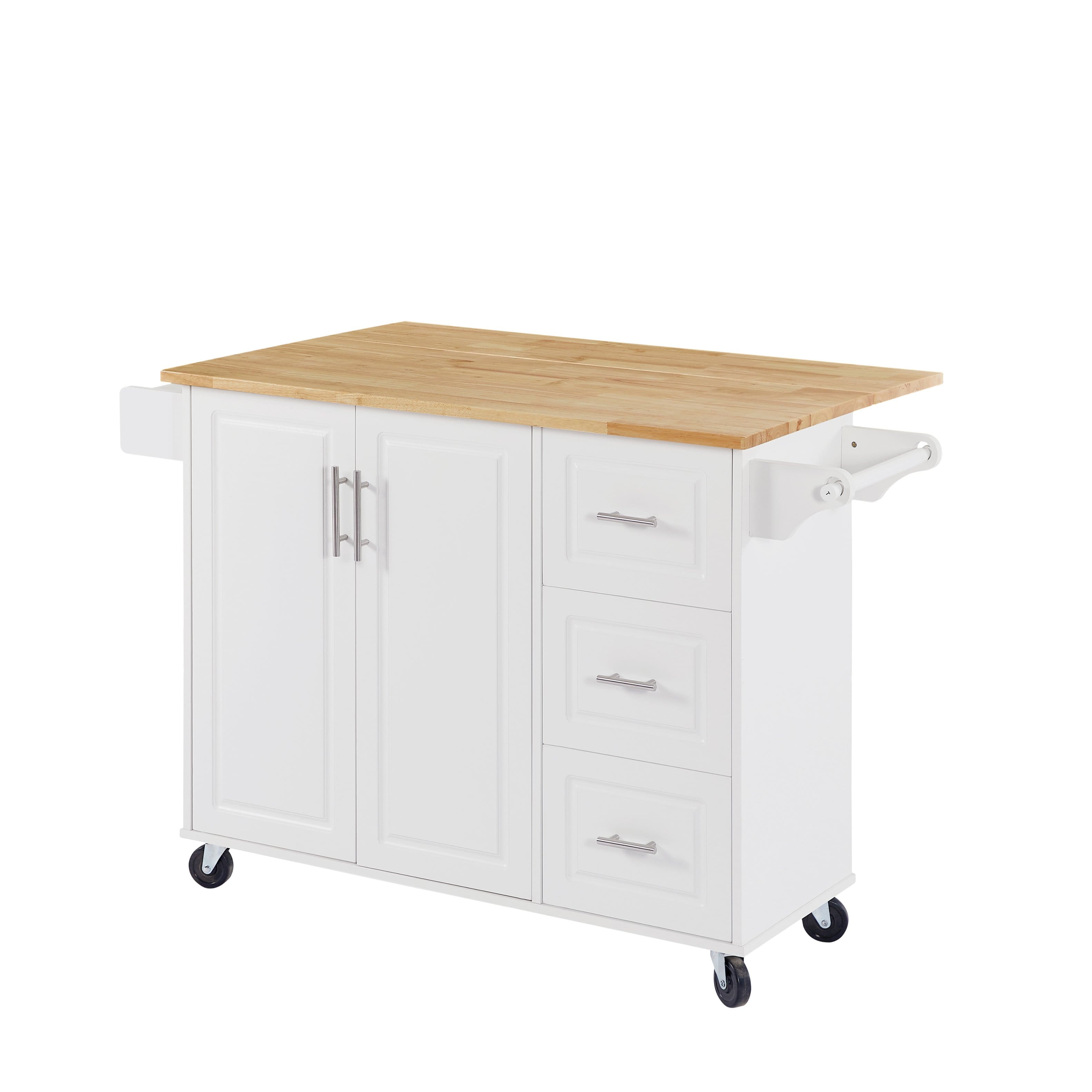 Front. Ecooso - Kitchen Island with Drop Leaf Countertop, Rolling Cart, Barn Door Storage Cabinet, Towel Rack, on Wheels for Kitchen - White.