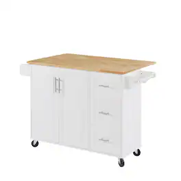 Ecooso - Kitchen Island with Drop Leaf Countertop, Rolling Cart, Barn Door Storage Cabinet, Towel Rack, on Wheels for Kitchen - White