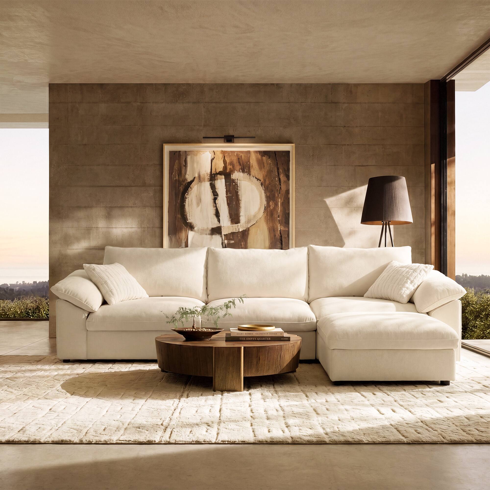 Angle. ModernMate - 114.1" W 3-Seat Chenille Cloud Down-Blend Modular L-shape Sectional with Storage Ottoman for Living Room - Beige L-Shaped.