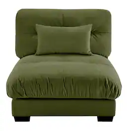 Ropilly - Olive Green Velvet Armless Sofa, Single Seat Accent Sofa with Pillow - Olive Green