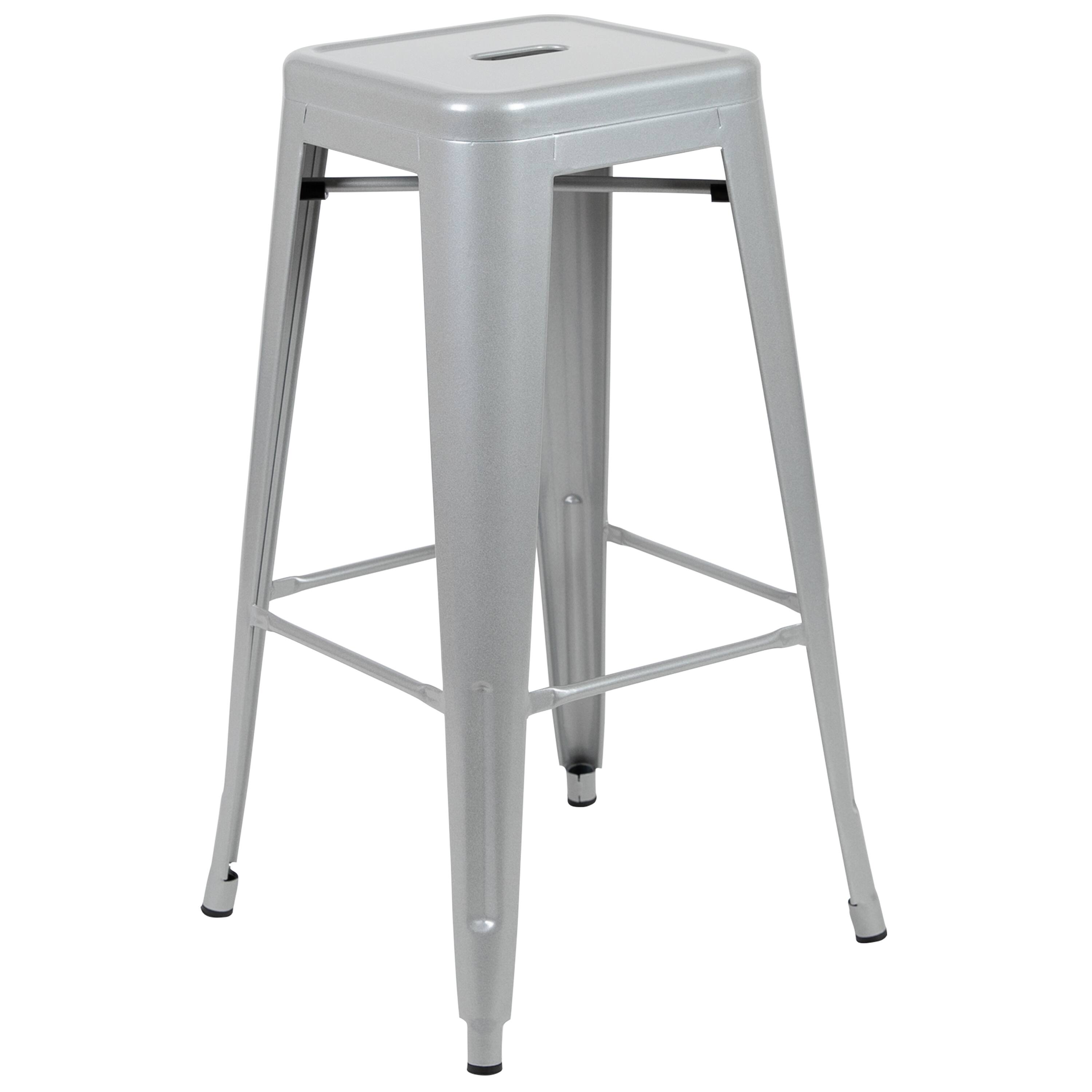 Alt View 16. Alamont Home - 30" High Metal Indoor Bar Stool - Stackable Set of 4 - Silver.