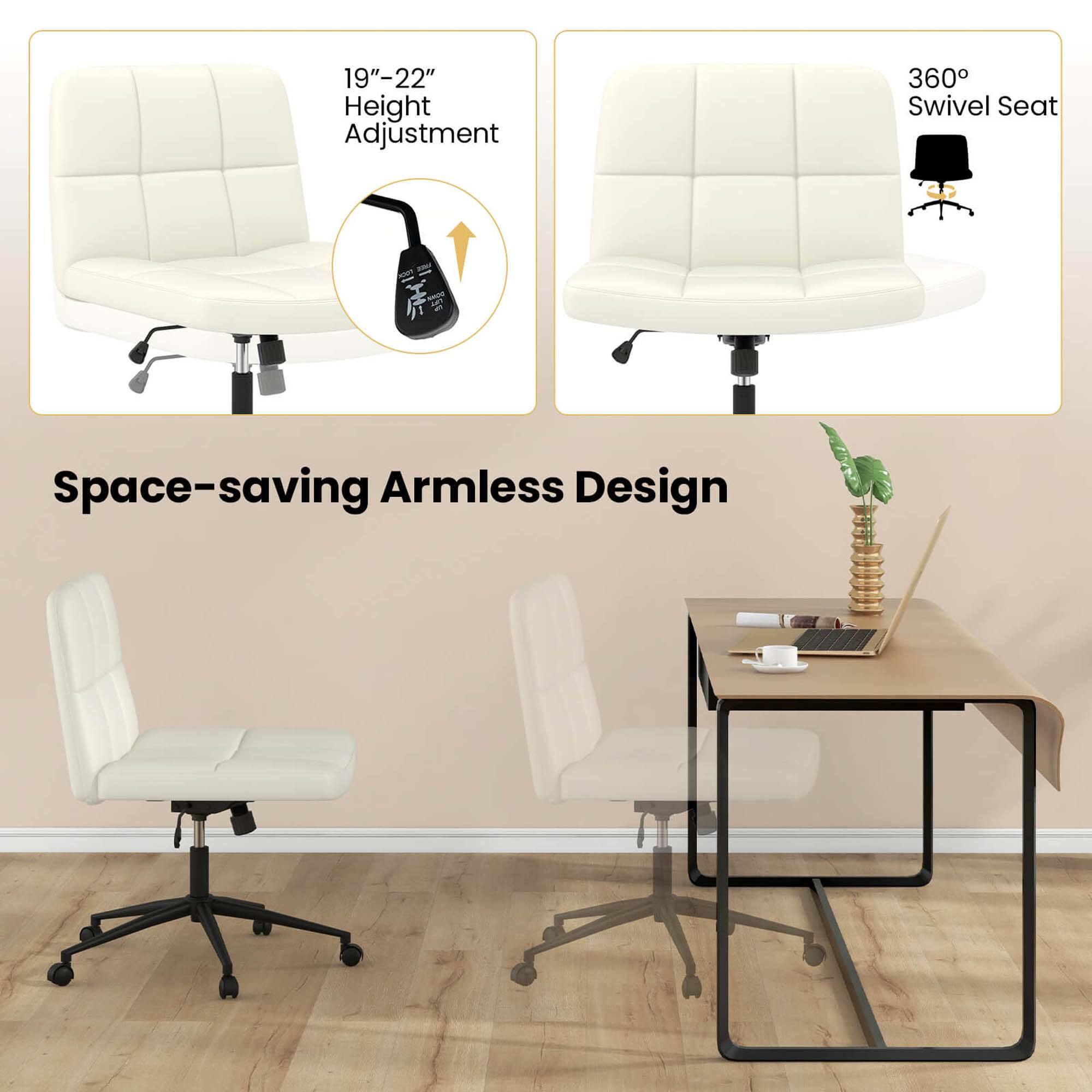 19"-22" Height Adjustment, 360° Swivel Seat, Space-saving Armless Design