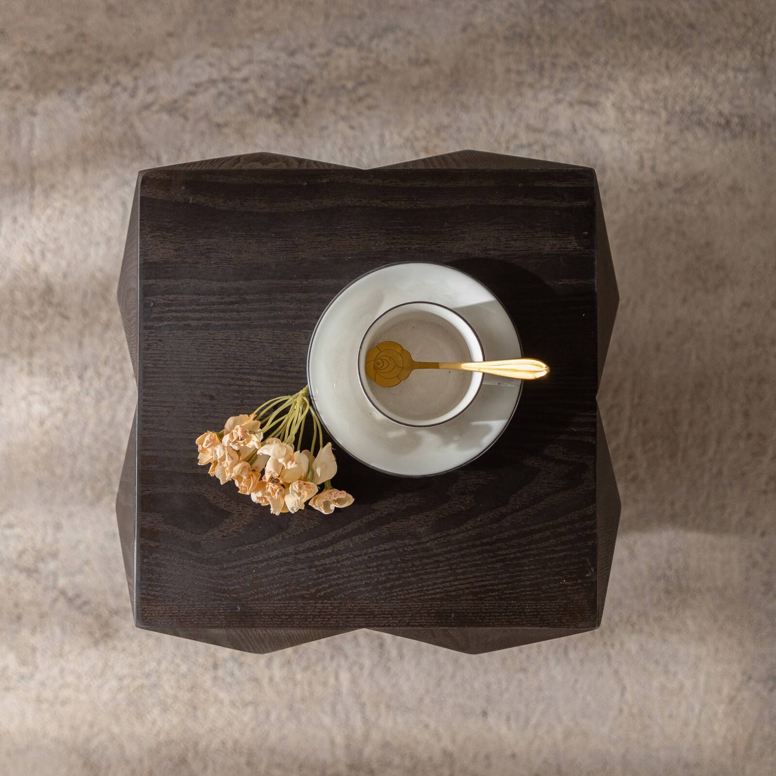 Alt View 4. Ecooso - 23.62"Height Three-dimensional Embossed Pattern Design Retro Side Table Retro Wooden Nightstand - Brown.