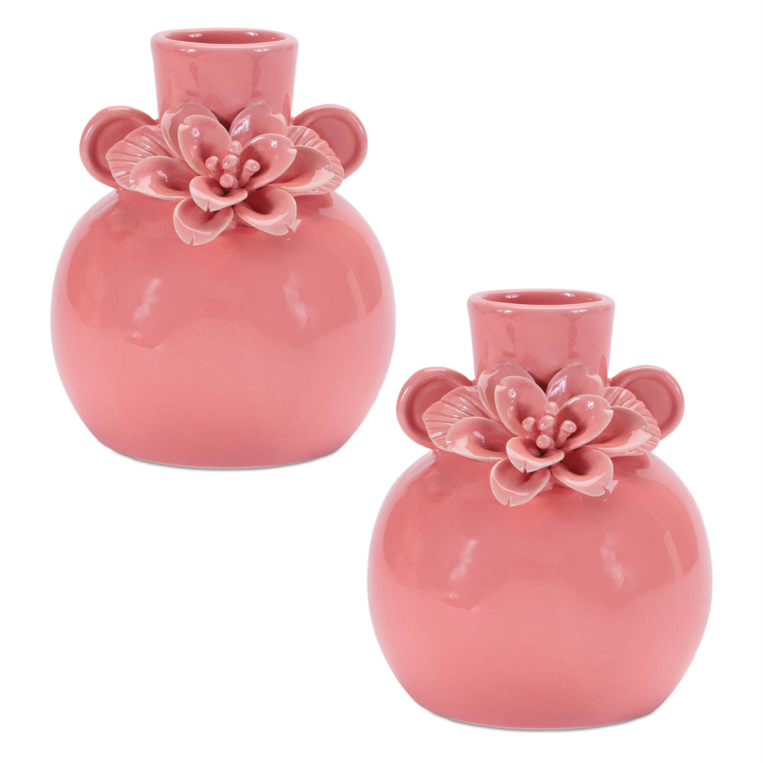 Left. BreeBe - Storeware Bud Vase with Floral Accent (Set of 2) - Pink.