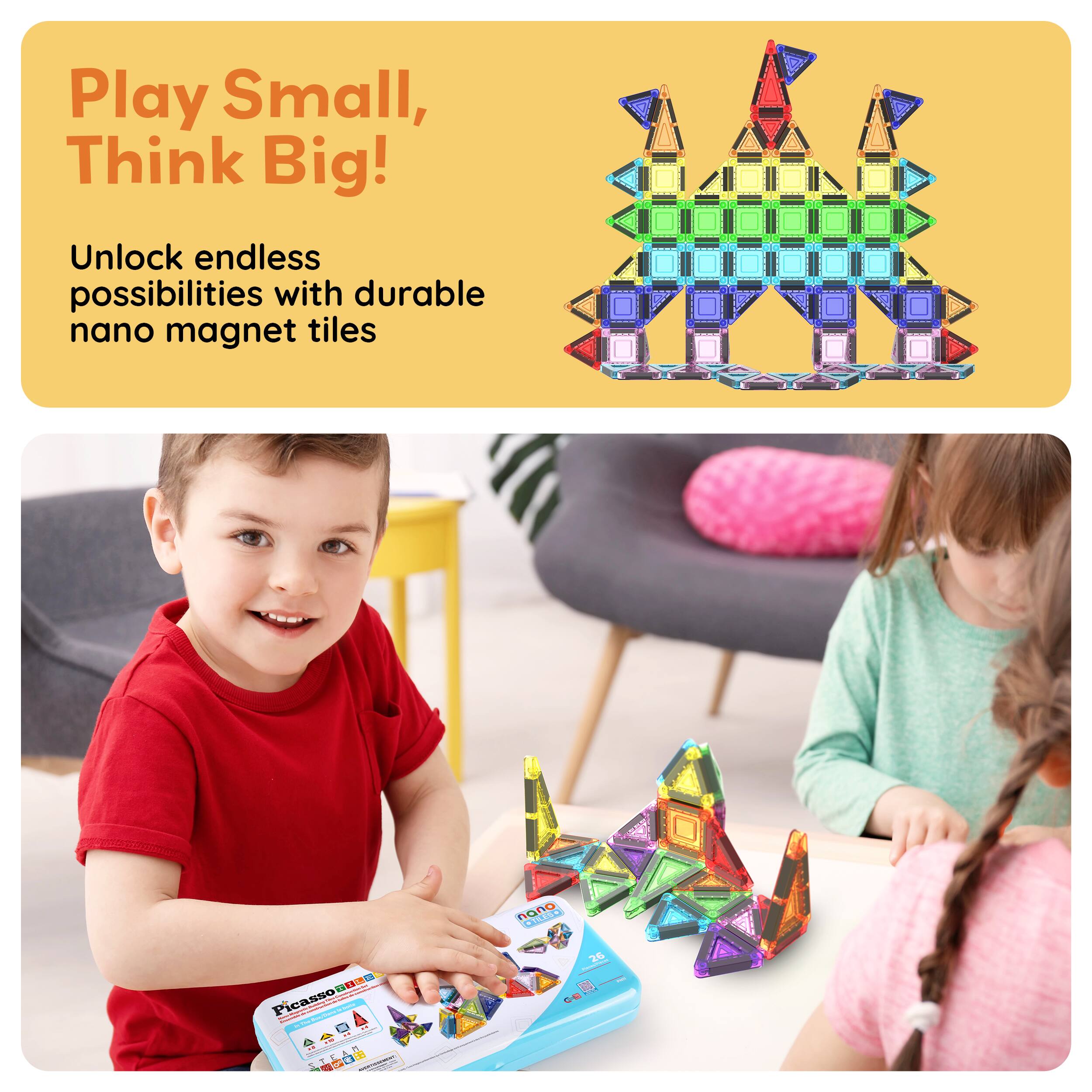 Play Small, Think Big!  
Unlock endless possibilities with durable nano magnet tiles