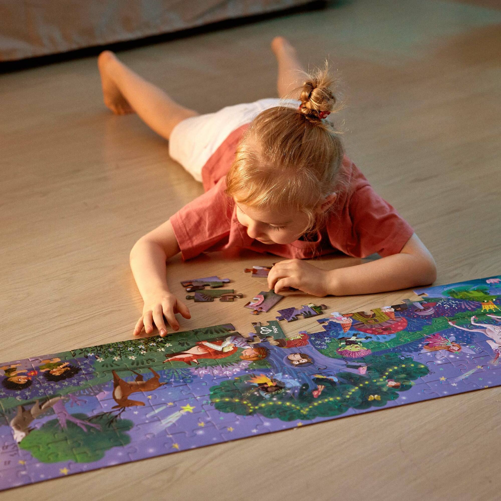 Left. Hape - Hape Giant Glow-In-The-Dark Magic Forest Jigsaw Puzzle, 200 Pieces.