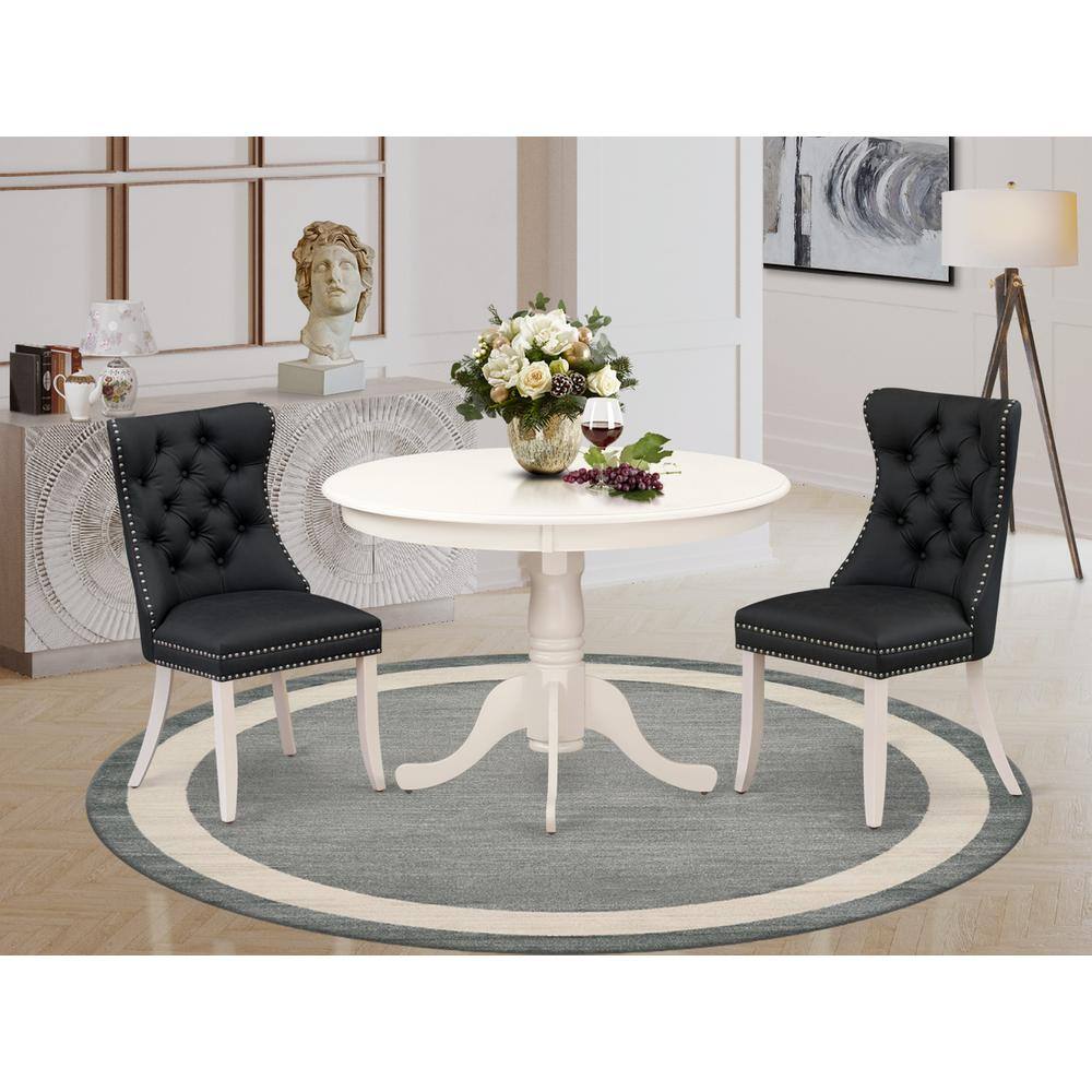 Alt View 3. East West Furniture - 3 Piece Dining Table Set Consists of a Round Kitchen Table with Pedestal - White.