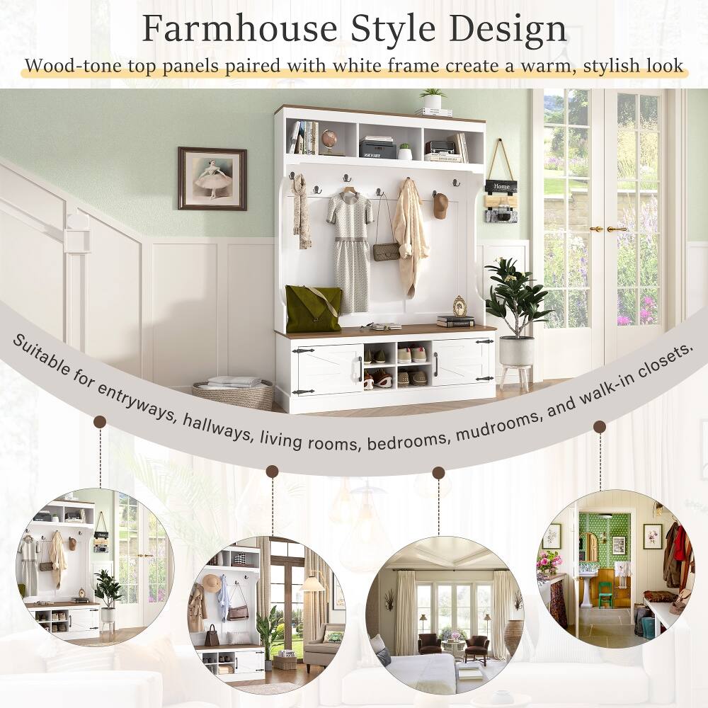 Farmhouse Style Design  
Wood-tone top panels paired with white frame create a warm, stylish look  

Suitable for walk-in closets, entryways, hallways, mudrooms, and living rooms, bedrooms