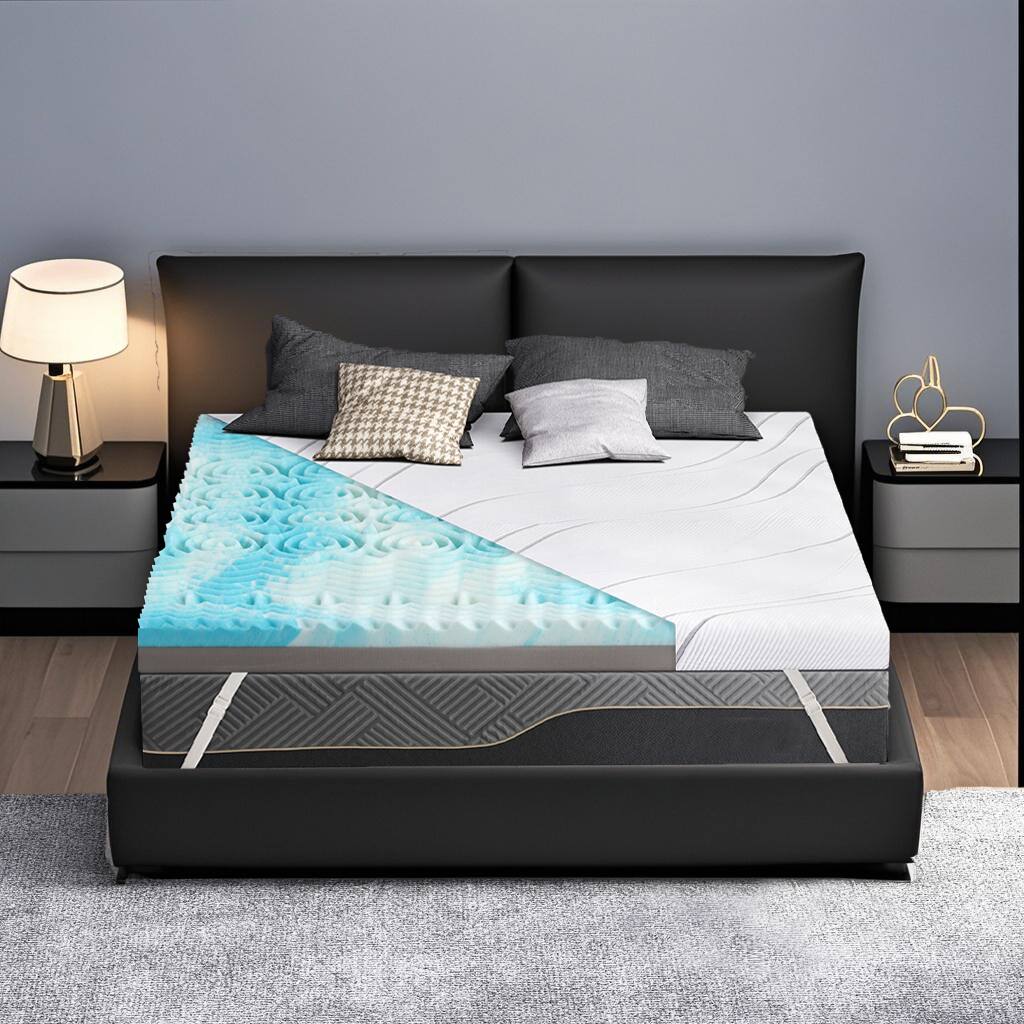 Angle. Vipbear - Vipbear 4" King Size Extra Firm Mattress Topper with Ice Silk Cover, Premium Cooling Gel+Bamboo High Density Memory Foam - White.