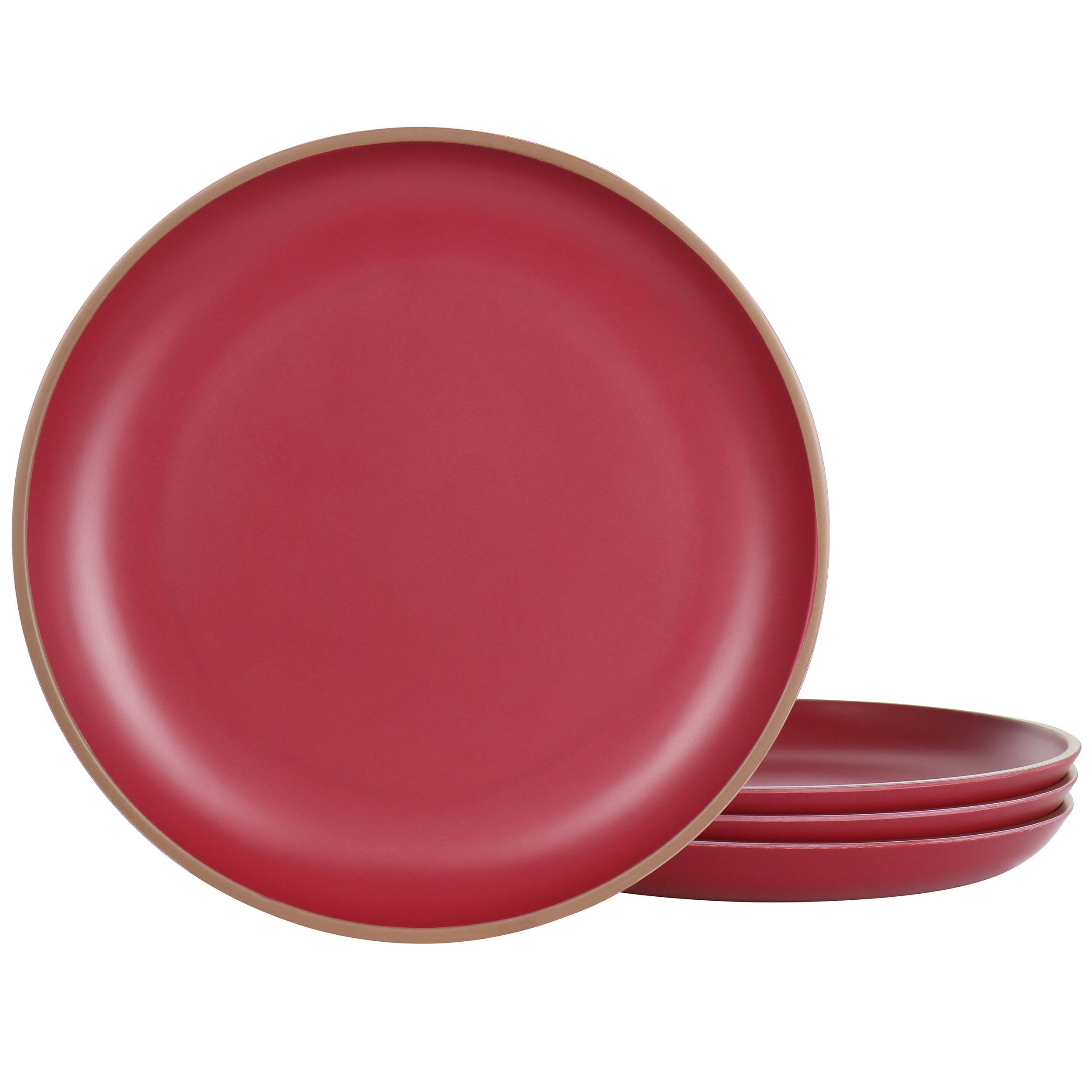 Front. Gibson - Gibson Home Rockabye 4 Piece Melamine Dinner Plate Set in Dark Pink - Pink.