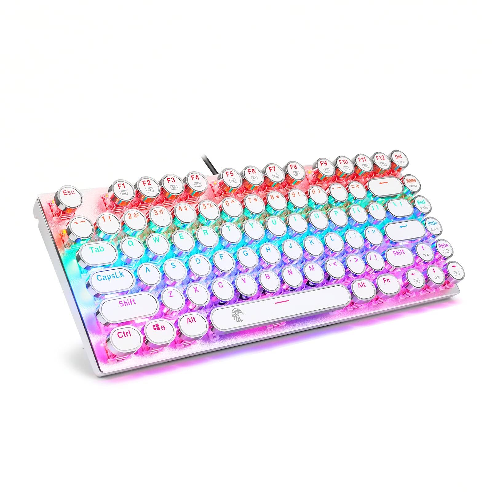 Cozy Serene - E-yooso Z-88 Typewriter Mechanical Rainbow Led Backlit Vintage Retro Style Brown Switches Compact 81 Keys For Pc White - rainbow, brown switch,white