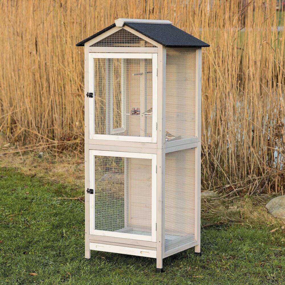Angle. TRIXIE - Large 66.5" Indoor-Outdoor Wooden Birdcage with 3 Front Doors & 2 Perches, Gray - Gray.