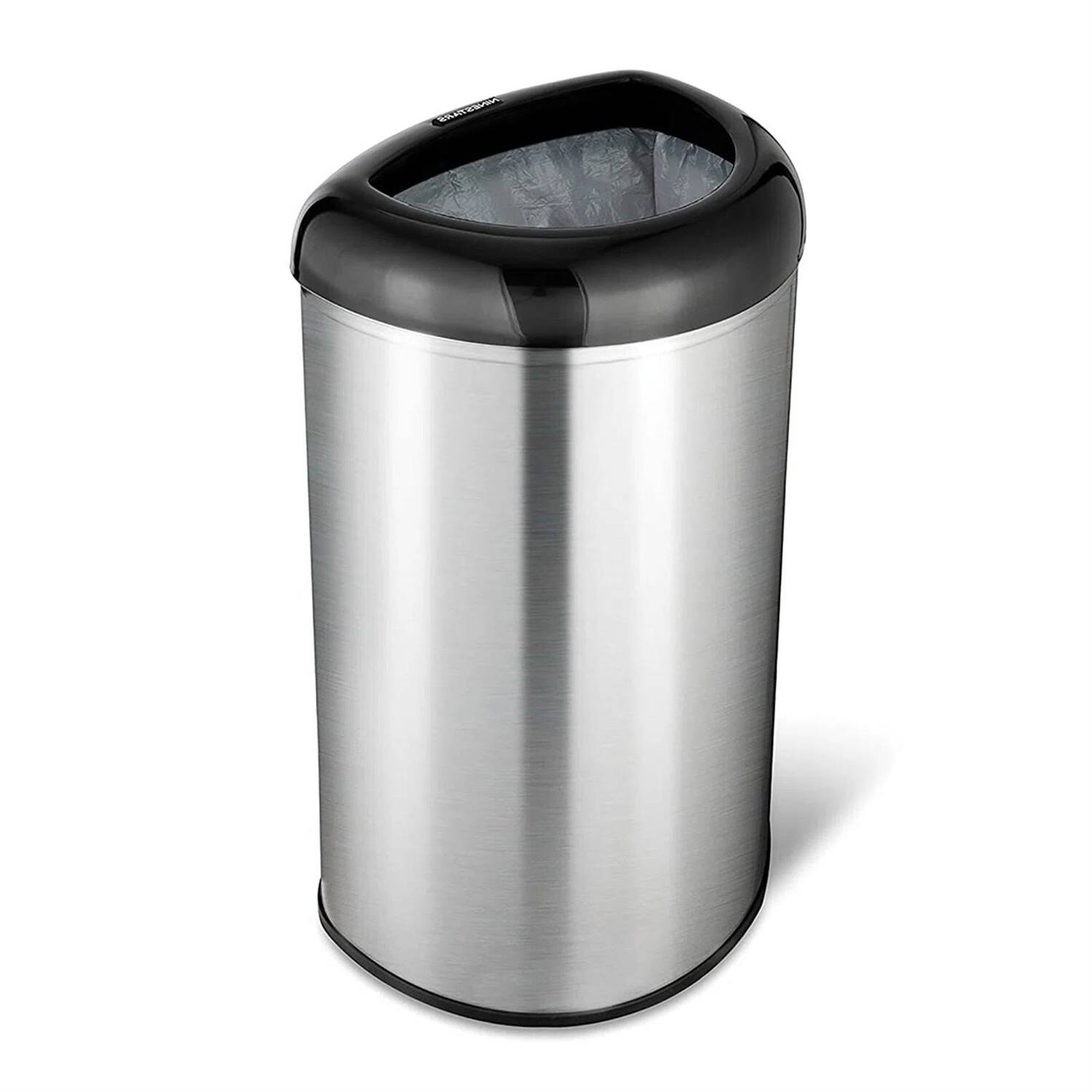 Front. Hivvago - Stainless Steel Black Open Top 13-Gallon Kitchen Trash Can with No Lid - Silver, Black.