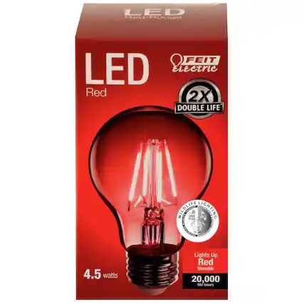 LED Red/Rouge
FEIT Electric
LED Red
2X DOUBLE LIFE
4.5 watts
Lights Up Red Dimmable
20,000 life hours
WILDLIFE LIGHTING
