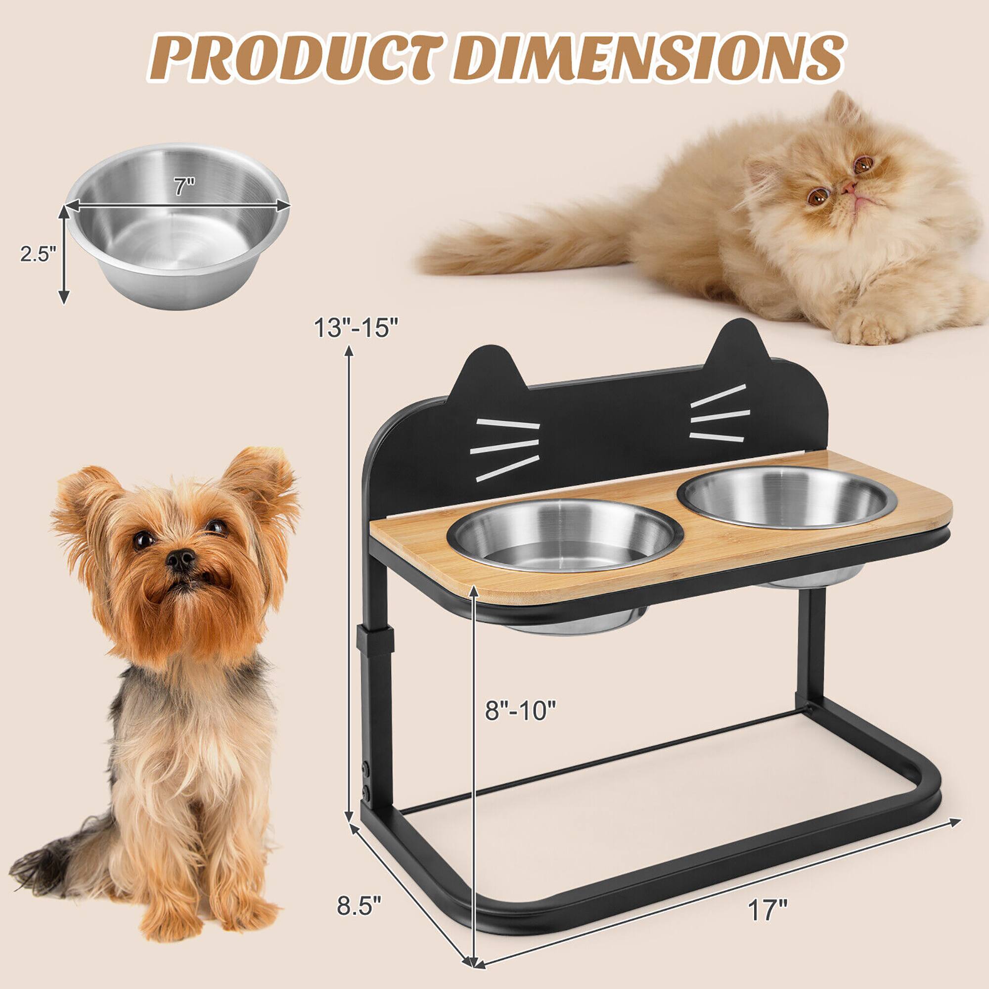 PRODUCT DIMENSIONS

- Bowl: 7" diameter, 2.5" height
- Table: 13"-15" height, 8"-10" width, 8.5" depth, 17" length