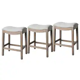 Maven Lane - Adrien Saddle Counter Stool Finish with Ash Grey Fabric Upholstery, Set of 3 - Reclaimed Oak