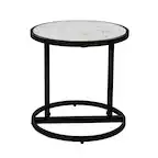 Front. Manhattan Lane - Beri 18 Inch Side End Table, Round White Natural Marble Top, Classic Slim Black Iron Frame - Black, White.