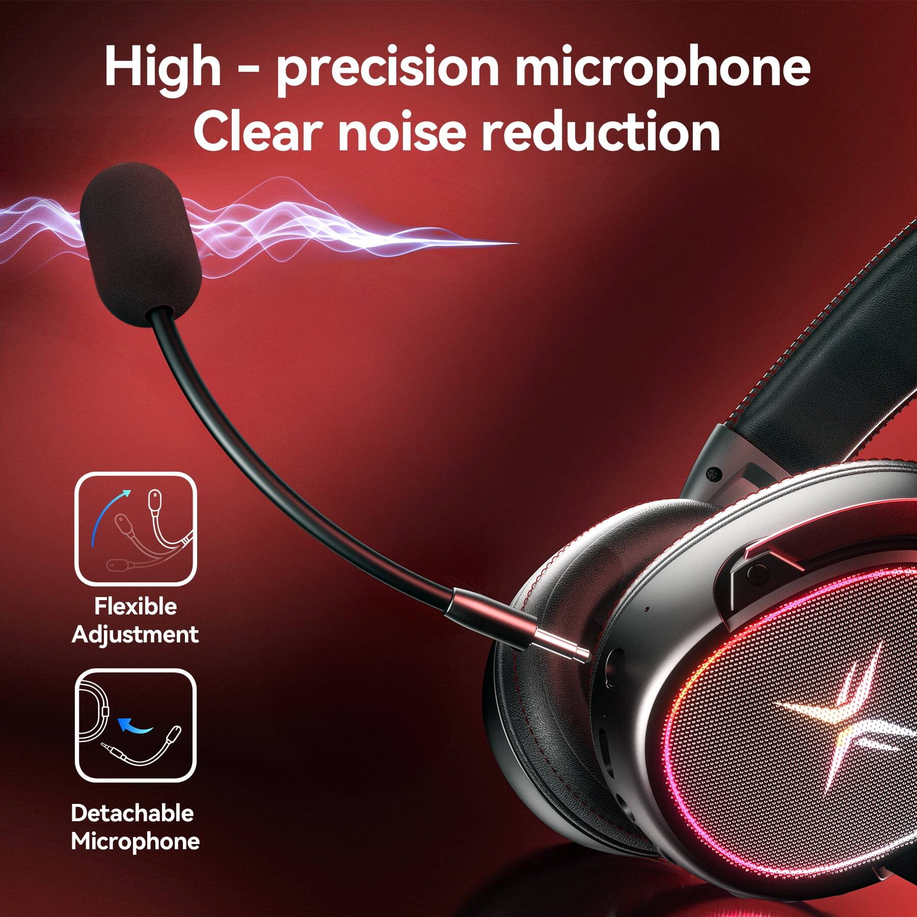 High-precision microphone  
Clear noise reduction  
Flexible Adjustment  
Detachable Microphone