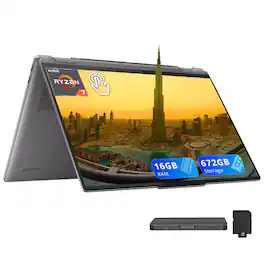 Lenovo - Yoga 7 16" 2K Touchscreen 2-in-1 Laptop,AMD Ryzen 7 8840HS,16GB RAM,512GB SSD+160GB Dock Station,Win 11,Grey - Gray