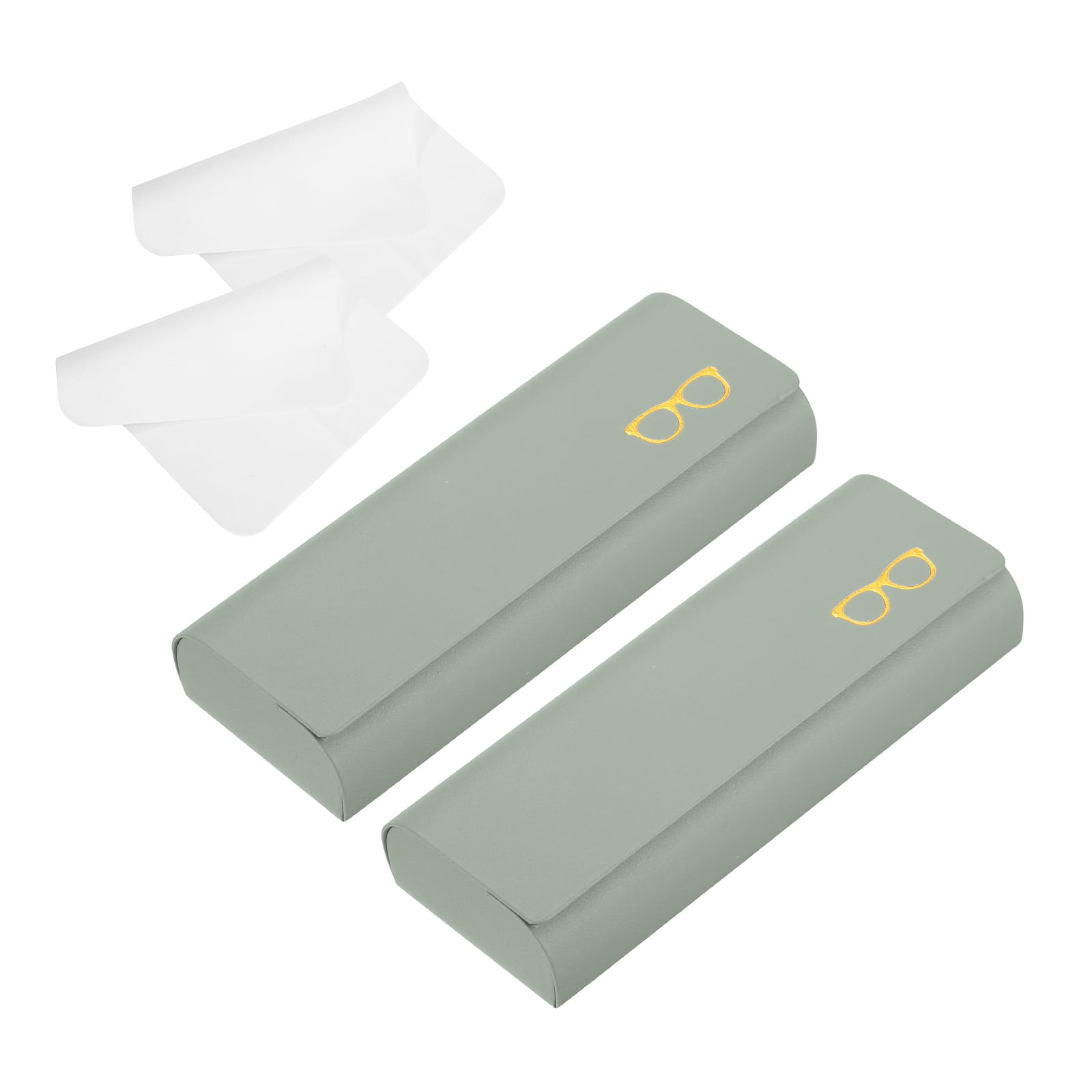 Unique Bargains - 2pcs Hard Shell Eyeglasses Case Leather with Cloth Lightweight PU for Sunglasses - Army Green