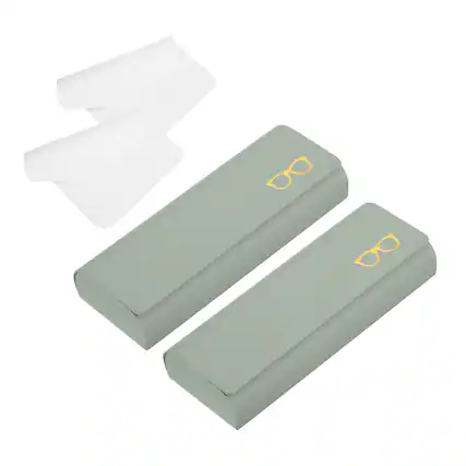 Front. Unique Bargains - 2pcs Hard Shell Eyeglasses Case Leather with Cloth Lightweight PU for Sunglasses - Army Green.